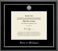 State of Michigan Silver Engraved Medallion Certificate Frame in Onyx Silver