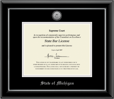 State of Michigan certificate frame - Silver Engraved Medallion Certificate Frame in Onyx Silver