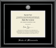 State of Minnesota Silver Engraved Medallion Certificate Frame in Onyx Silver