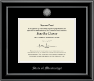 State of Mississippi Silver Engraved Medallion Certificate Frame in Onyx Silver