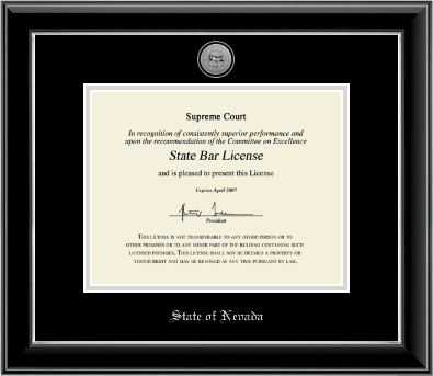 State of Nevada certificate frame - Silver Engraved Medallion Certificate Frame in Onyx Silver