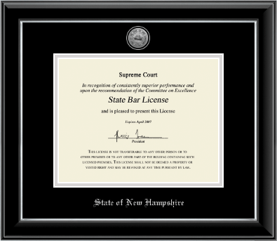 State of New Hampshire certificate frame - Silver Engraved Medallion Certificate Frame in Onyx Silver