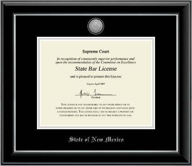 State of New Mexico certificate frame - Silver Engraved Medallion Certificate Frame in Onyx Silver