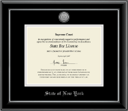 State of New York Silver Engraved Medallion Certificate Frame in Onyx Silver