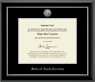 State of North Carolina certificate frame - Silver Engraved Medallion Certificate Frame in Onyx Silver