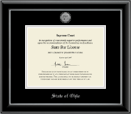 State of Ohio Silver Engraved Medallion Certificate Frame in Onyx Silver