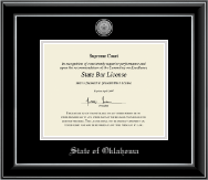 State of Oklahoma Silver Engraved Medallion Certificate Frame in Onyx Silver