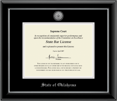 State of Oklahoma certificate frame - Silver Engraved Medallion Certificate Frame in Onyx Silver