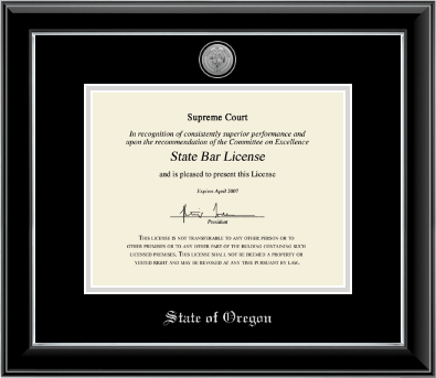 State of Oregon certificate frame - Silver Engraved Medallion Certificate Frame in Onyx Silver