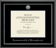 Commonwealth of Pennsylvania Silver Engraved Medallion Certificate Frame in Onyx Silver