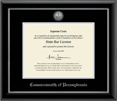 Commonwealth of Pennsylvania certificate frame - Silver Engraved Medallion Certificate Frame in Onyx Silver