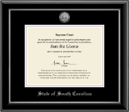 State of South Carolina Silver Engraved Medallion Certificate Frame in Onyx Silver