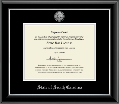 State of South Carolina certificate frame - Silver Engraved Medallion Certificate Frame in Onyx Silver