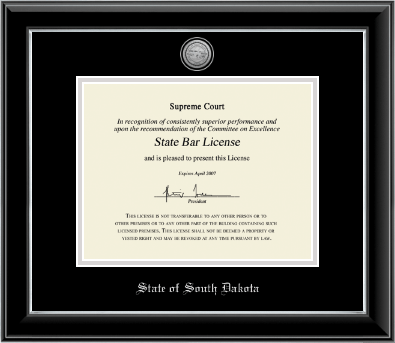 State of South Dakota certificate frame - Silver Engraved Medallion Certificate Frame in Onyx Silver