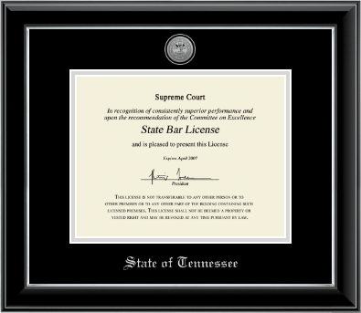 State of Tennessee certificate frame - Silver Engraved Medallion Certificate Frame in Onyx Silver
