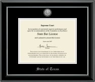 State of Texas Silver Engraved Medallion Certificate Frame in Onyx Silver
