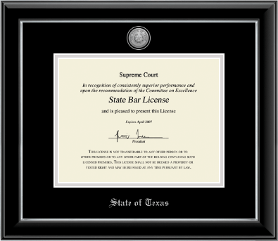 State of Texas certificate frame - Silver Engraved Medallion Certificate Frame in Onyx Silver