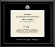 Commonwealth of Virginia Silver Engraved Medallion Certificate Frame in Onyx Silver