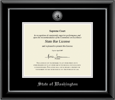 State of Washington certificate frame - Silver Engraved Medallion Certificate Frame in Onyx Silver