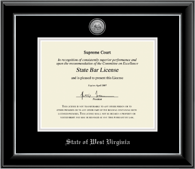 State of West Virginia certificate frame - Silver Engraved Medallion Certificate Frame in Onyx Silver