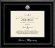 State of Wyoming Silver Engraved Medallion Certificate Frame in Onyx Silver