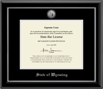State of Wyoming certificate frame - Silver Engraved Medallion Certificate Frame in Onyx Silver