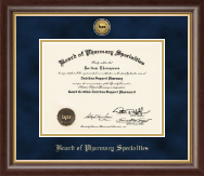 Board of Pharmacy Specialties certificate frame - Gold Engraved Medallion Certificate Frame in Hampshire