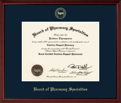 Board of Pharmacy Specialties certificate frame - Gold Embossed Certificate Frame in Camby