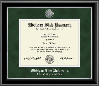 Michigan State University diploma frame - Silver Engraved Medallion Diploma Frame in Onyx Silver
