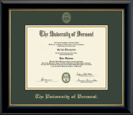 The University of Vermont Gold Embossed Diploma Frame in Onyx Gold