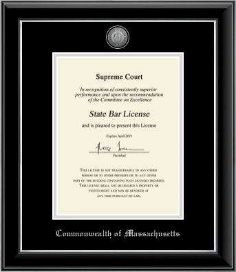 Commonwealth of Massachusetts certificate frame - Silver Engraved Medallion Certificate Frame in Onyx Silver