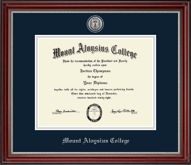 Mount Aloysius College diploma frame - Silver Engraved Medallion Diploma Frame in Kensington Silver