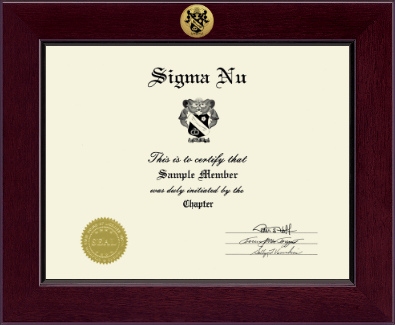 Sigma Nu Fraternity certificate frame - Century Gold Engraved Certificate Frame in Cordova