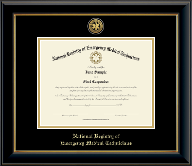 National Registry of Emergency Medical Technicians certificate frame - Gold Engraved Medallion Certificate Frame in Onyx Gold