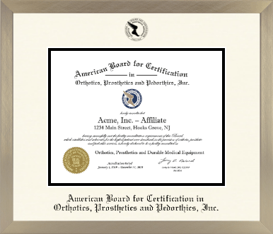 American Board for Certification in Orthotics, Prosthetics & Pedorthics diploma frame - Icon in Light Champagne