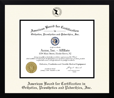 American Board for Certification in Orthotics, Prosthetics & Pedorthics diploma frame - Icon in Gotham