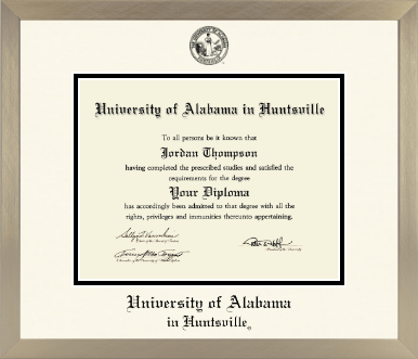 The University of Alabama Huntsville diploma frame - Icon in Light Champagne