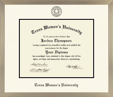 Texas Woman's University diploma frame - Icon in Light Champagne
