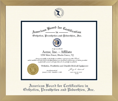 American Board for Certification in Orthotics, Prosthetics & Pedorthics diploma frame - Icon in Chardonnay