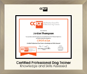 Certification Council for Professional Dog Trainers diploma frame - Icon in Light Champagne
