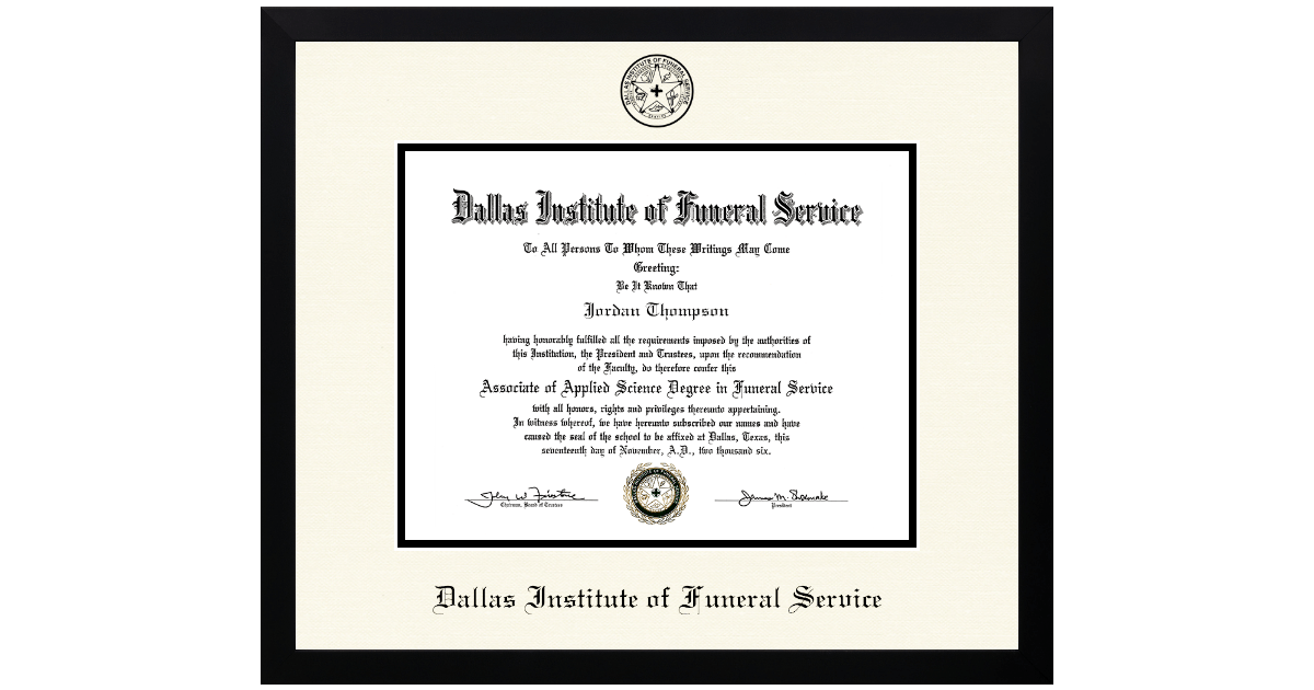 Dallas Institute of Funeral Service Diploma Frame | Church Hill Classics
