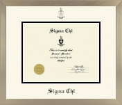Sigma Chi Fraternity diploma frame - Icon in Light Champagne