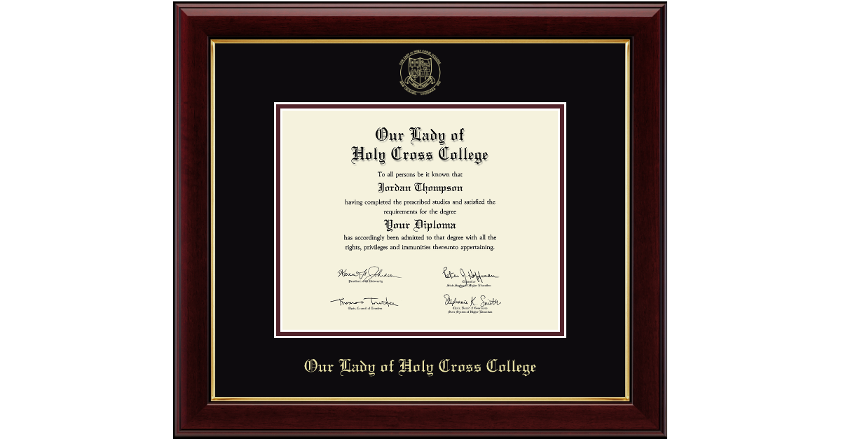 Gold Embossed Diploma Frame in Gallery Our Lady of Holy Cross College