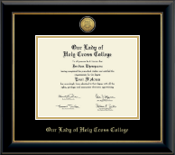 Our Lady of Holy Cross College diploma frame - Gold Engraved Medallion Diploma Frame in Onyx Gold