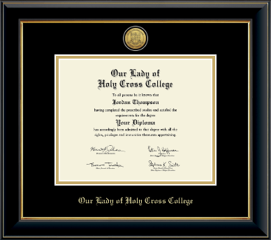 Our Lady of Holy Cross College diploma frame - Gold Engraved Medallion Diploma Frame in Onyx Gold