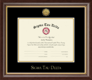 Sigma Tau Delta Honor Society Gold Engraved Medallion Certificate Frame in Hampshire
