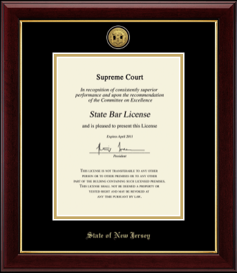State of New Jersey certificate frame - Gold Engraved Medallion Certificate Frame in Gallery
