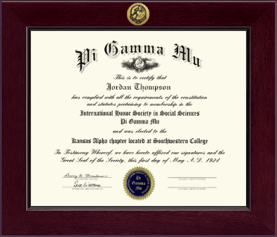 Pi Gamma Mu Honor Society certificate frame - Century Gold Engraved Certificate Frame in Cordova