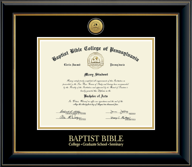 Baptist Bible College and Seminary diploma frame - Gold Engraved Medallion Diploma Frame in Onyx Gold