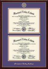 Missouri Valley College Gold Embossed Double Diploma Frame in Galleria